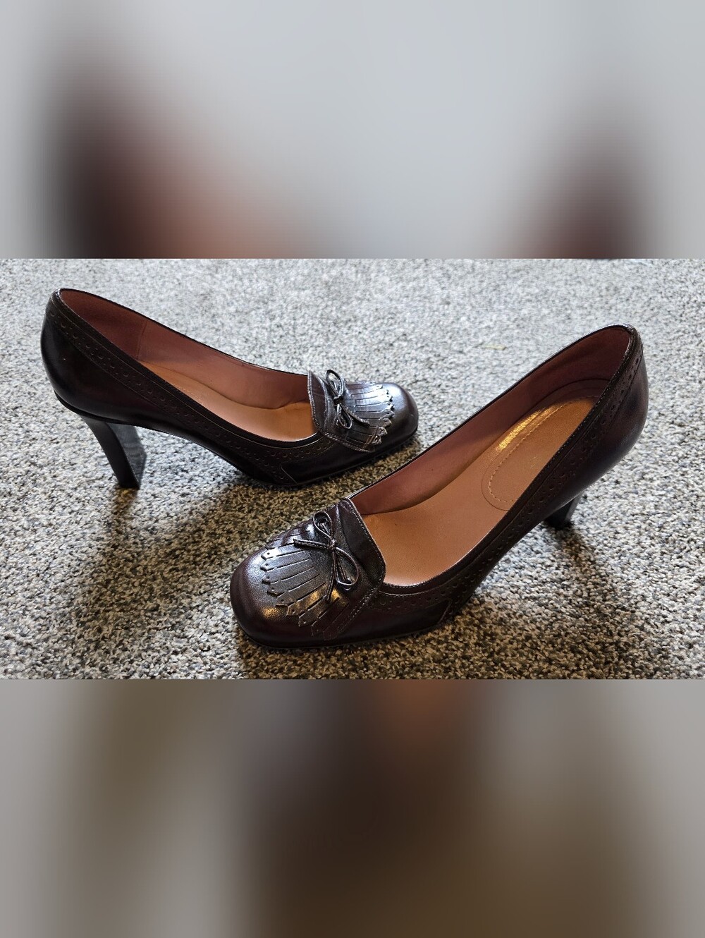 VTG Nine West Oksana Brown Leather Kiltie Brogue Pumps Heeled Loafers Size 8.5
